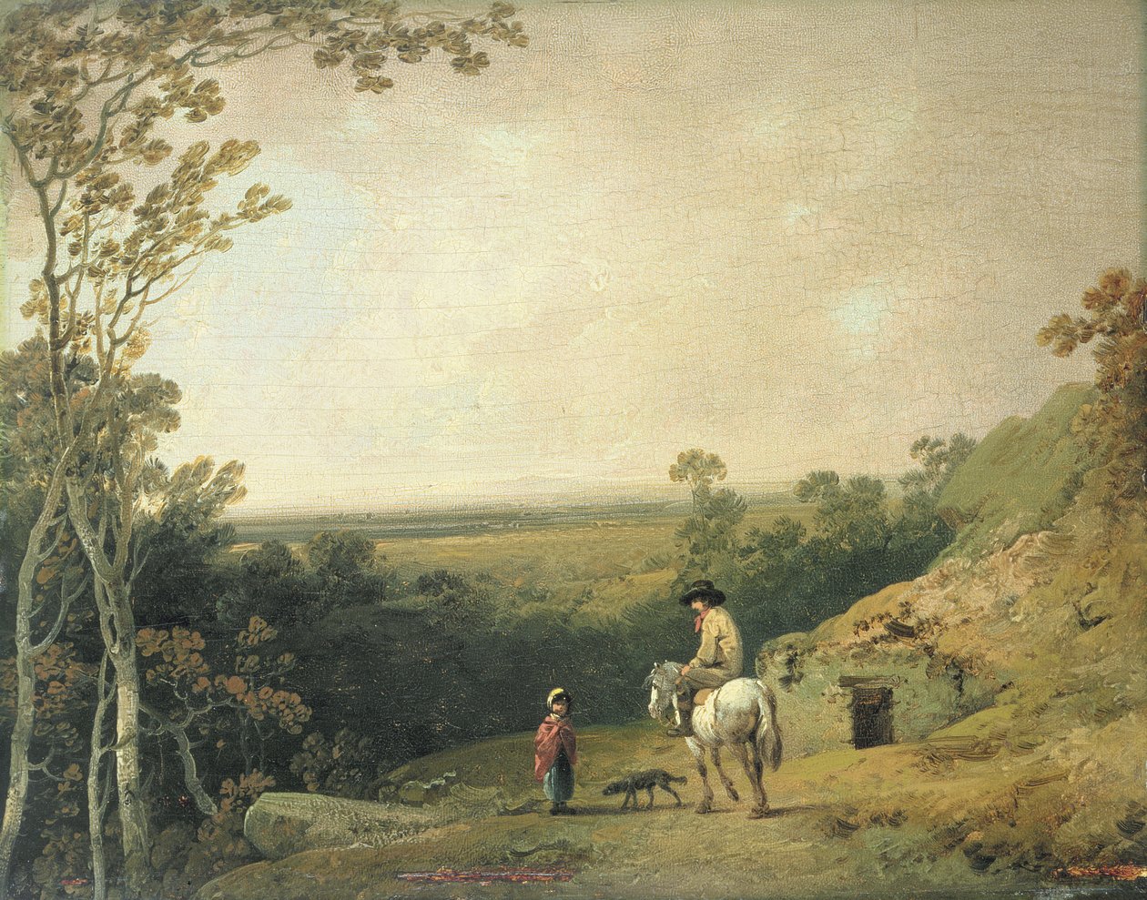 Landskap med figurer (olje på panel) av Julius Caesar Ibbetson
