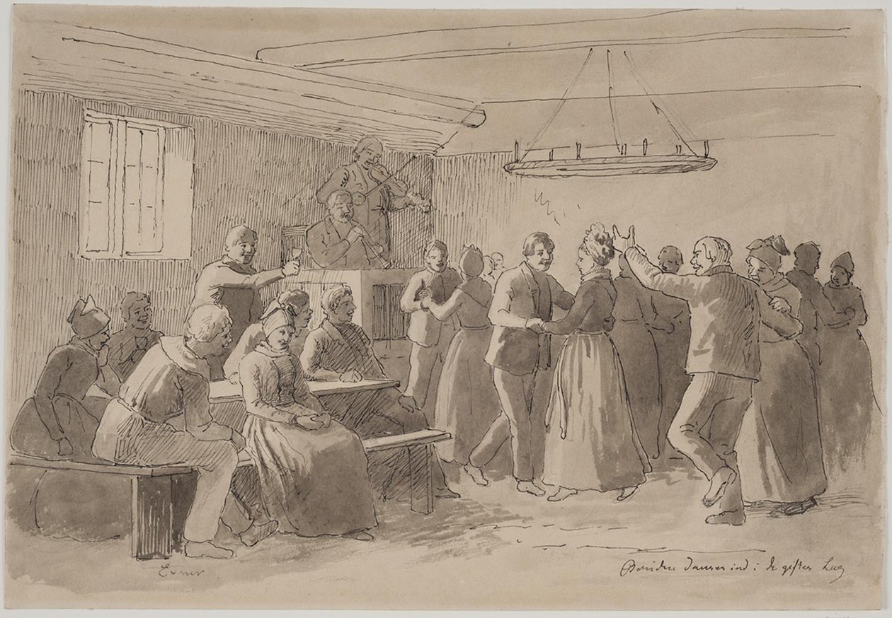 "Bruden danser inn i de giftes rekker" av Julius Exner
