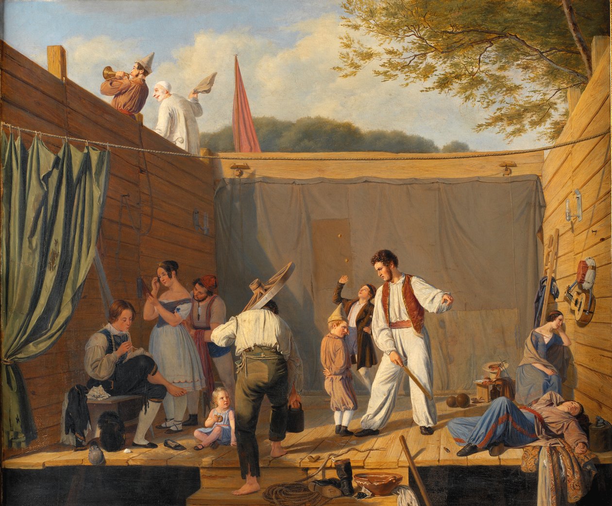 En gruppe tightrope Walkers like før en forestilling av Julius Friedlænder