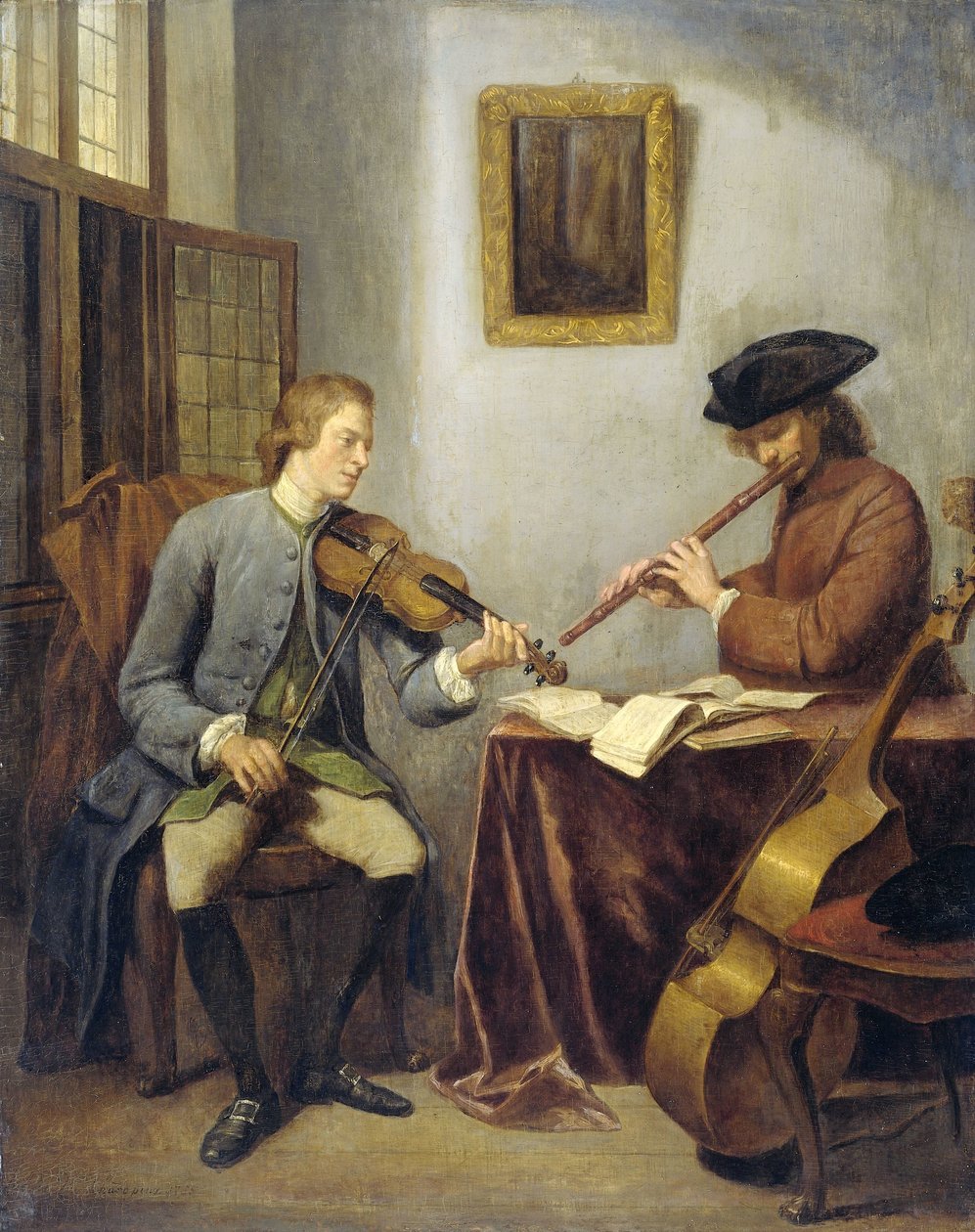 En fiolinist og en fløytist som spiller musikk sammen (The Musicians) av Julius Henricus Quinkhard
