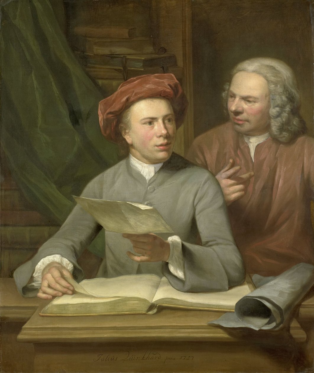 Selvportrett. Ved siden av kunstneren står hans far og lærer Jan Maurits Quinkhard (1688-1772) av Julius Henricus Quinkhard