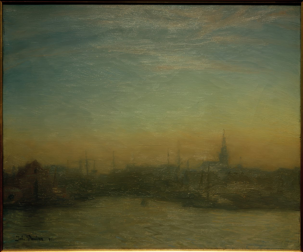 Utsikt over havnen etter solnedgang. København av Julius Paulsen