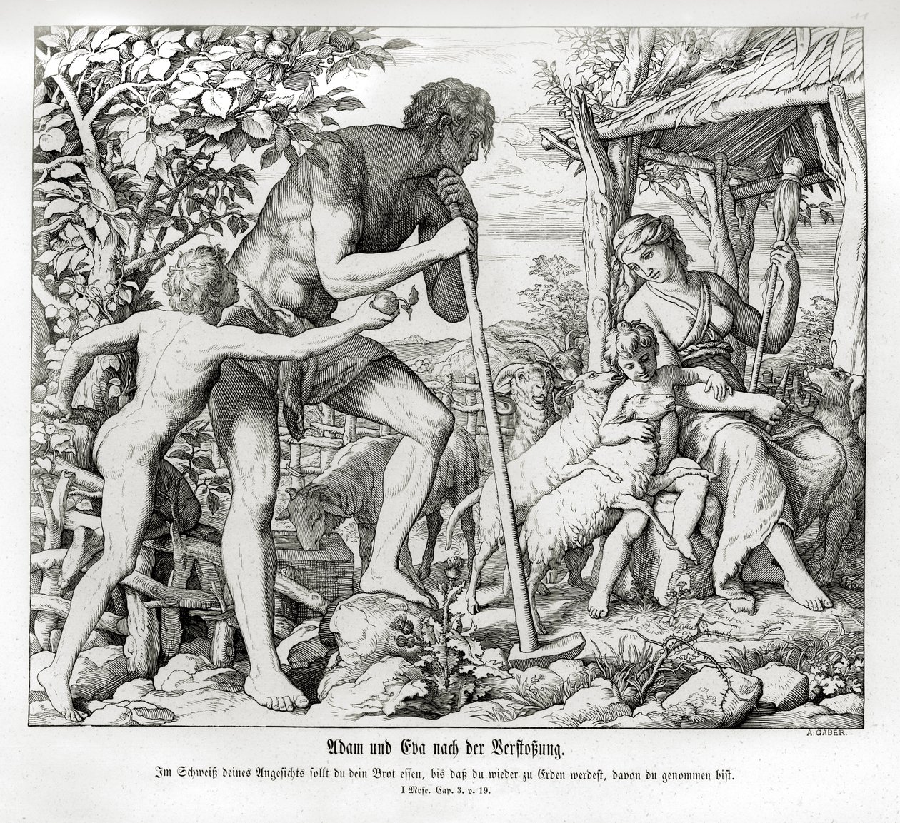 Adam og Eva etter deres eksil fra Eden, 1. Mosebok av Julius Schnorr von Carolsfeld