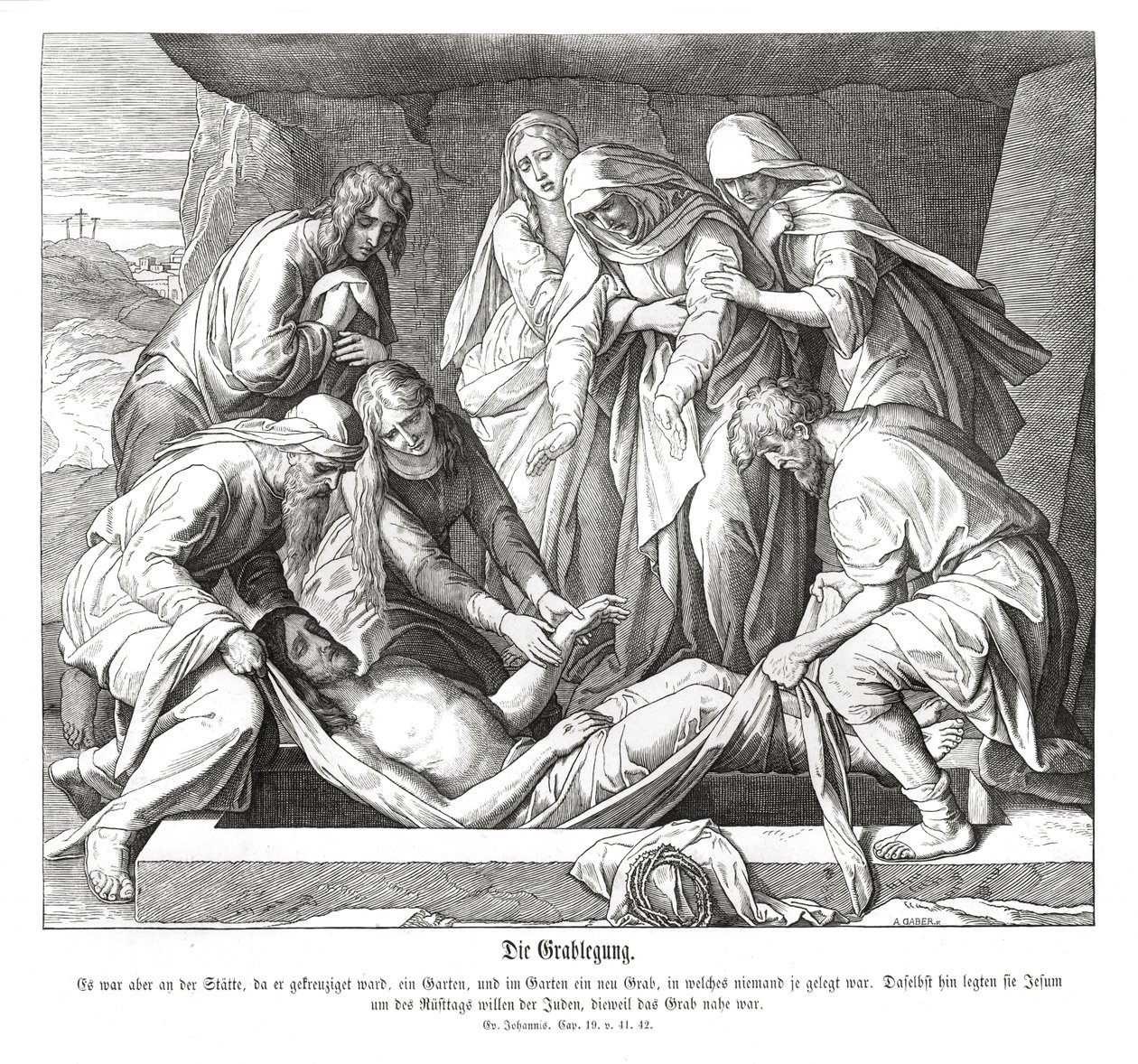 Burial of Jesus, Gospel of John av Julius Schnorr von Carolsfeld