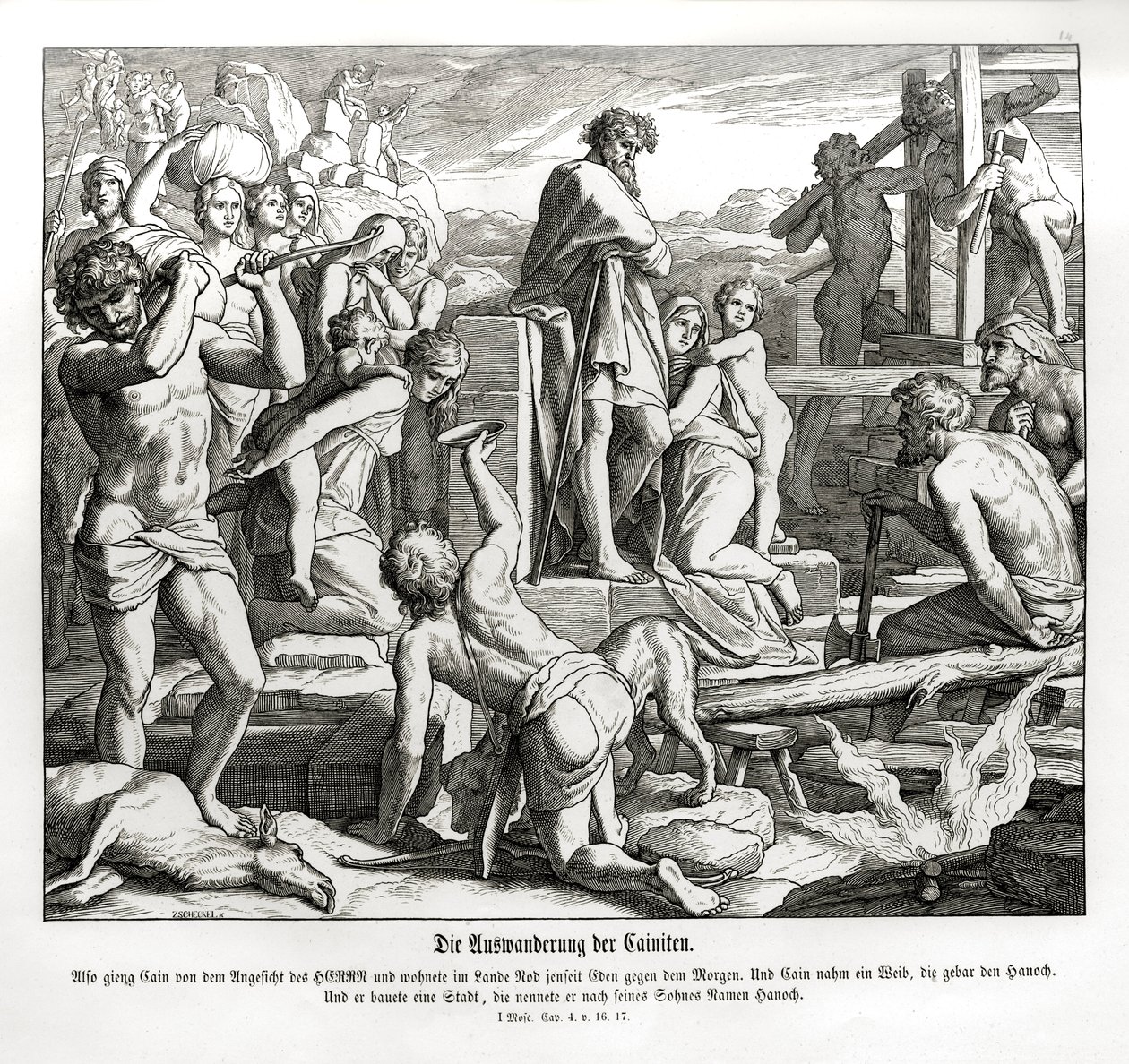 Kains liv i Nod etter hans eksil, 1. Mosebok av Julius Schnorr von Carolsfeld