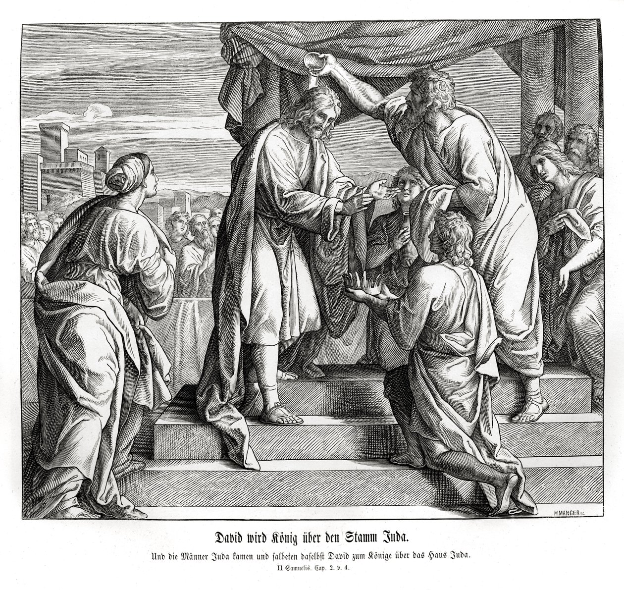 David becomes king of Judah, 2 Samuel av Julius Schnorr von Carolsfeld