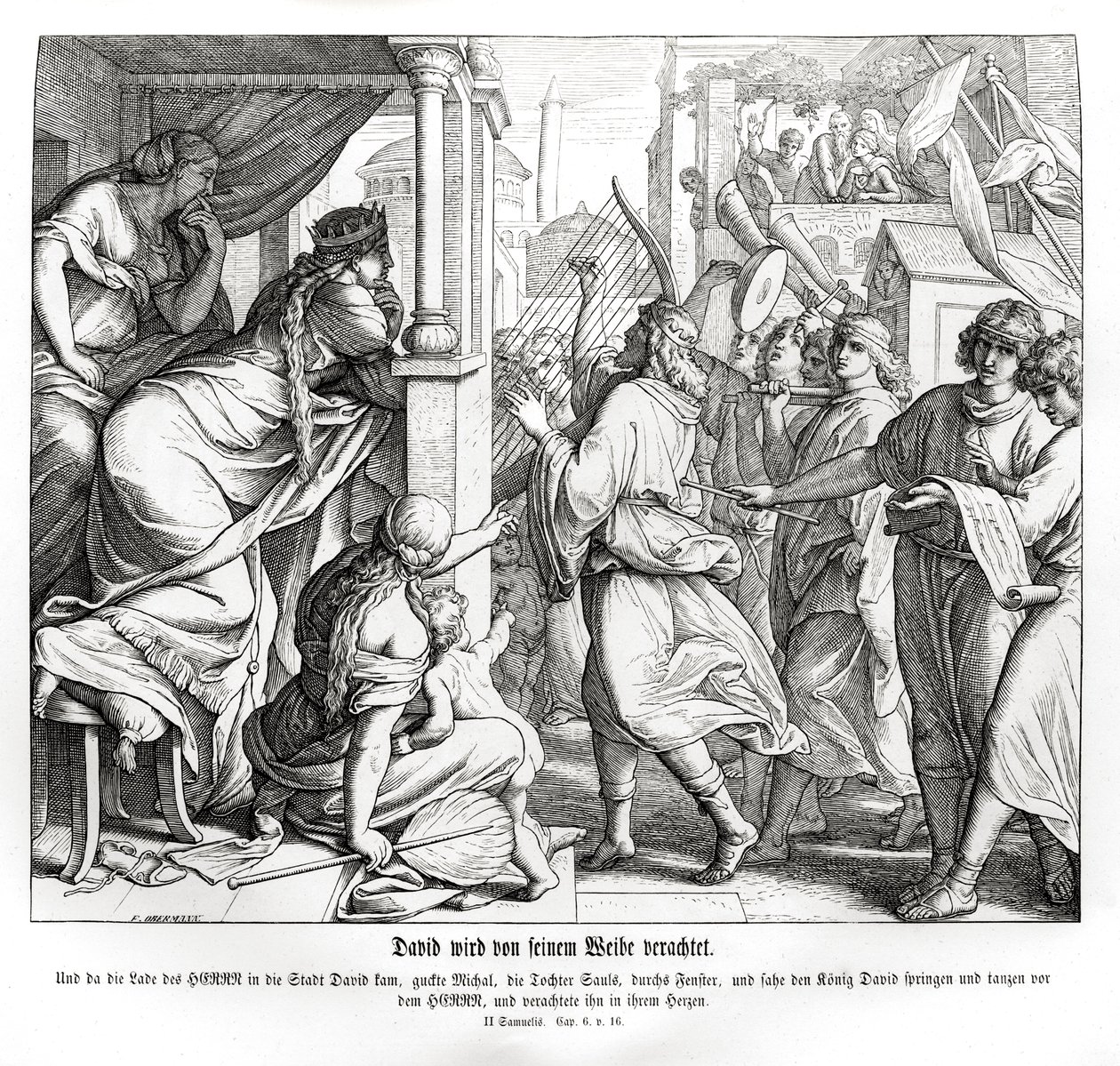 David blir foraktet av Michal, 2. Samuel av Julius Schnorr von Carolsfeld