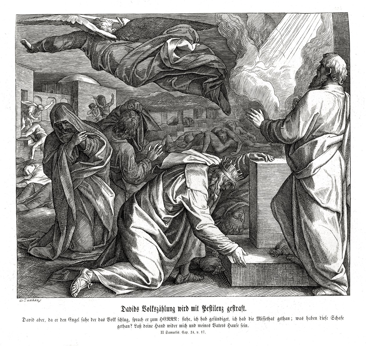 David blir straffet for å ha nummerert folket, 2. Samuel av Julius Schnorr von Carolsfeld