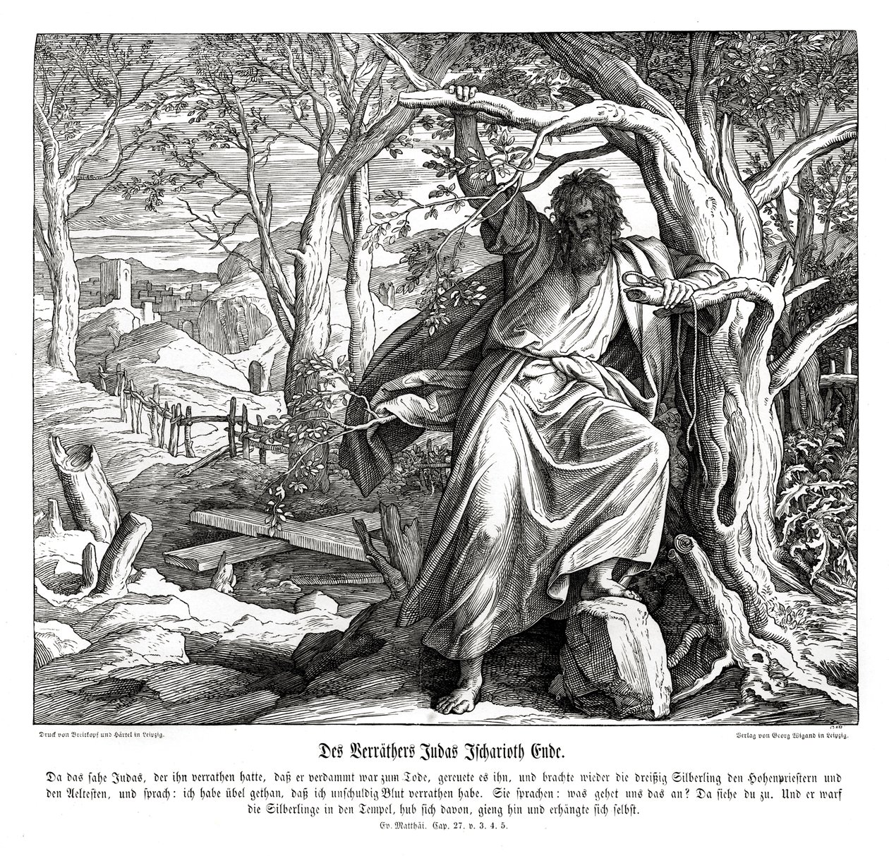 Death of Judas Iscariot, Gospel of Matthew av Julius Schnorr von Carolsfeld