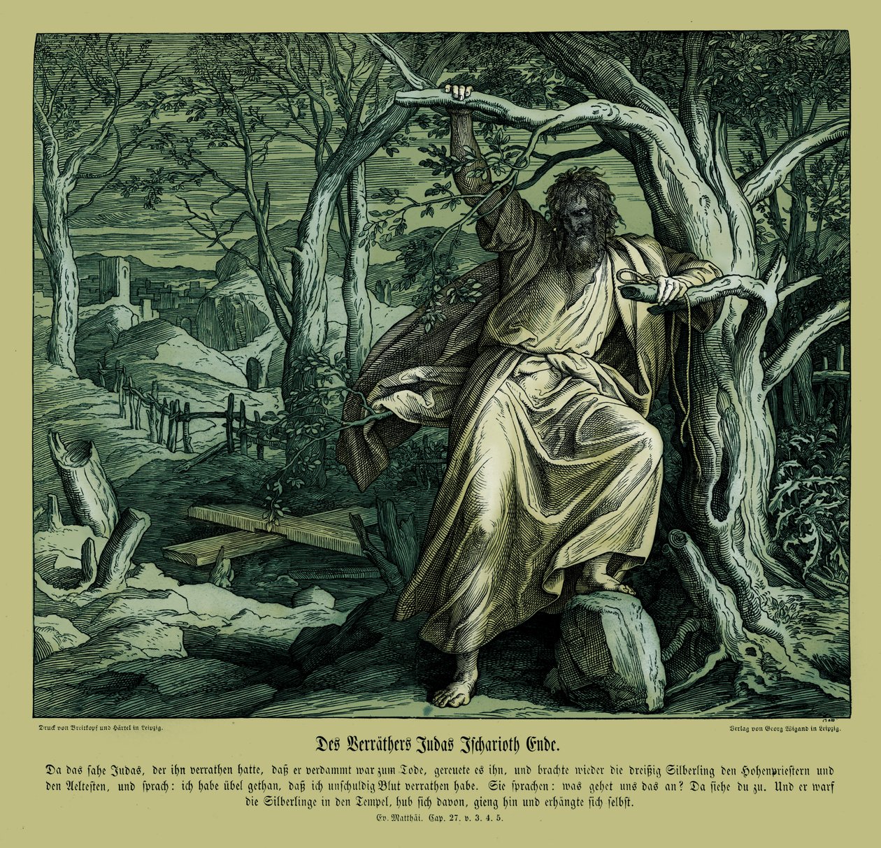 Death of Judas Iscariot, Gospel of Matthew av Julius Schnorr von Carolsfeld