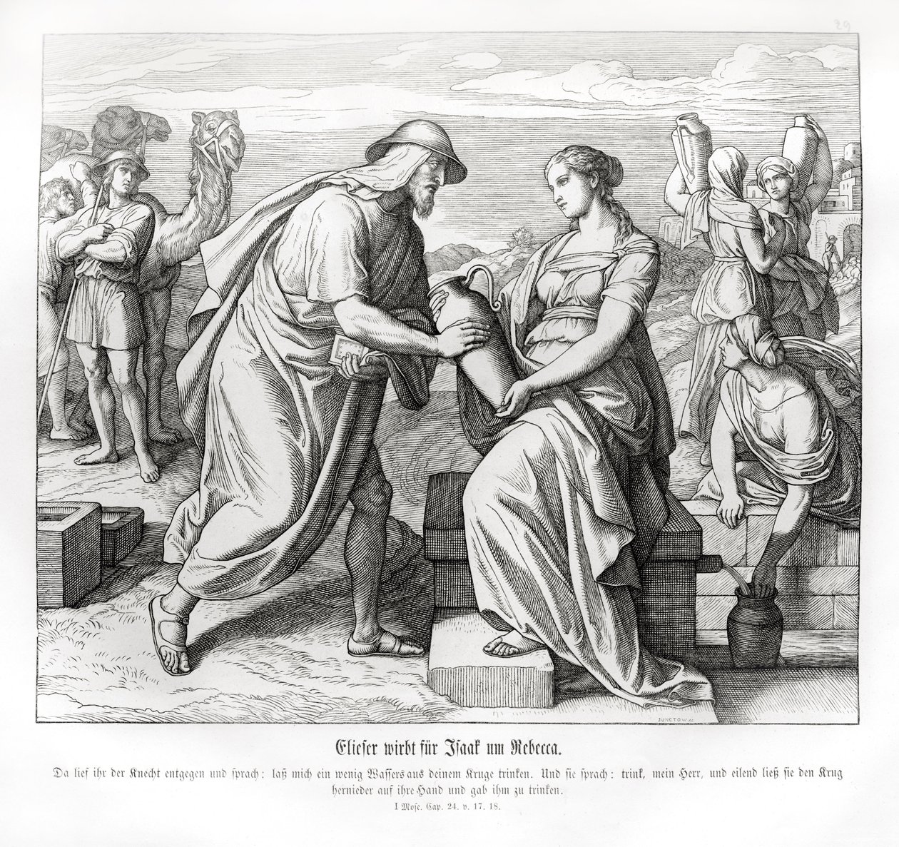Eliezer og Rebecca ved brønnen, 1. Mosebok av Julius Schnorr von Carolsfeld