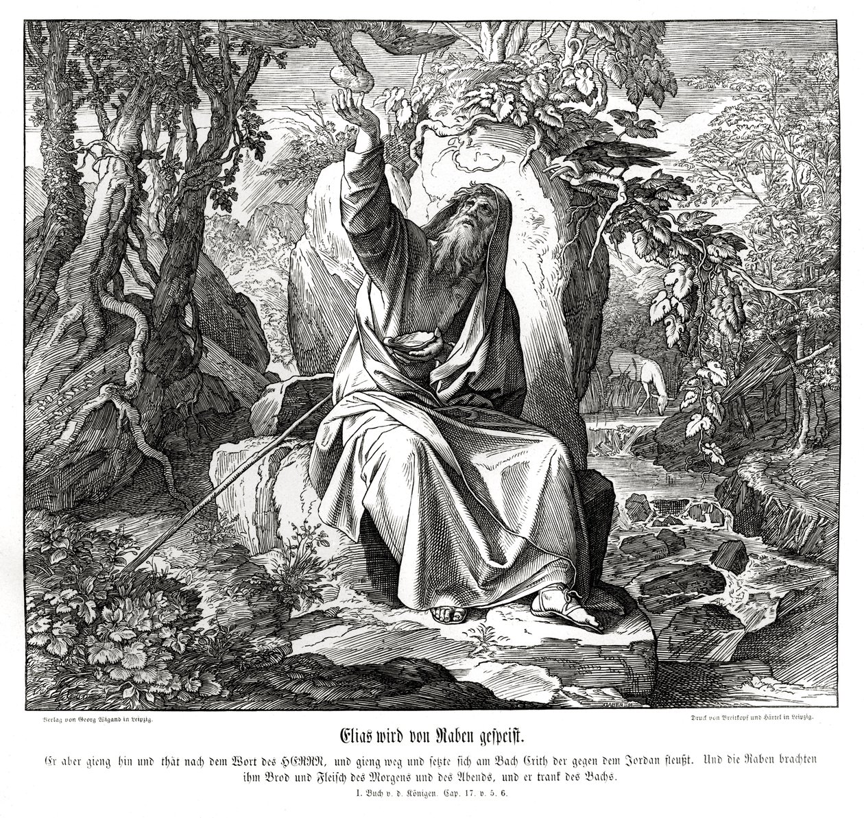Elias blir matet av ravner av Julius Schnorr von Carolsfeld