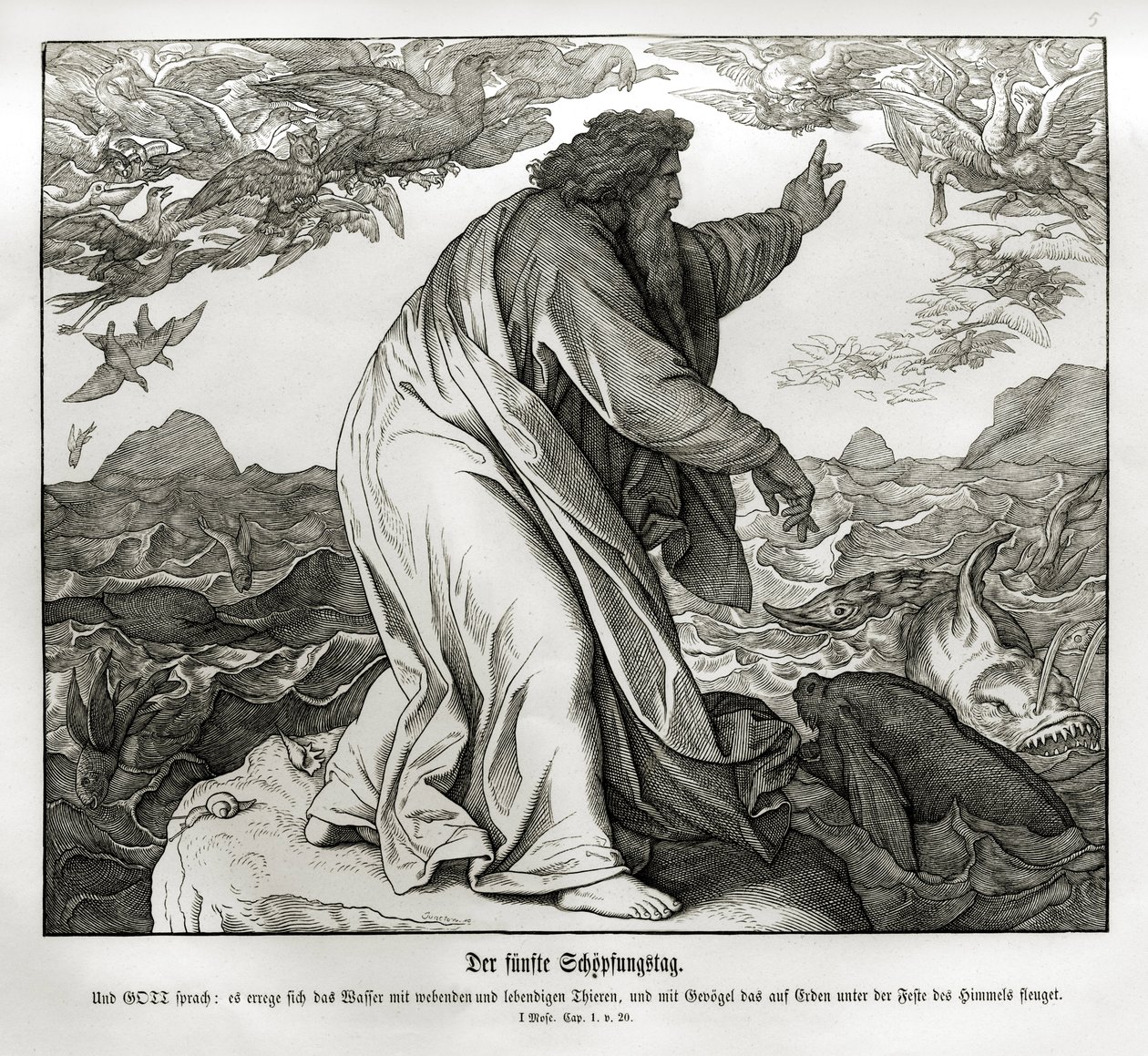 Skapelsens femte dag, 1. Mosebok av Julius Schnorr von Carolsfeld