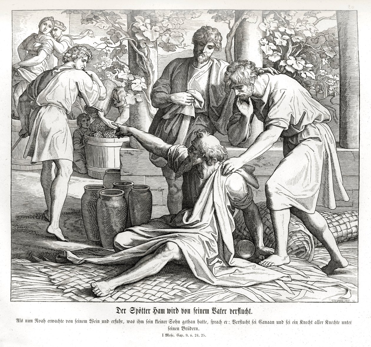 Ham ser farens nakenhet, 1. Mosebok av Julius Schnorr von Carolsfeld