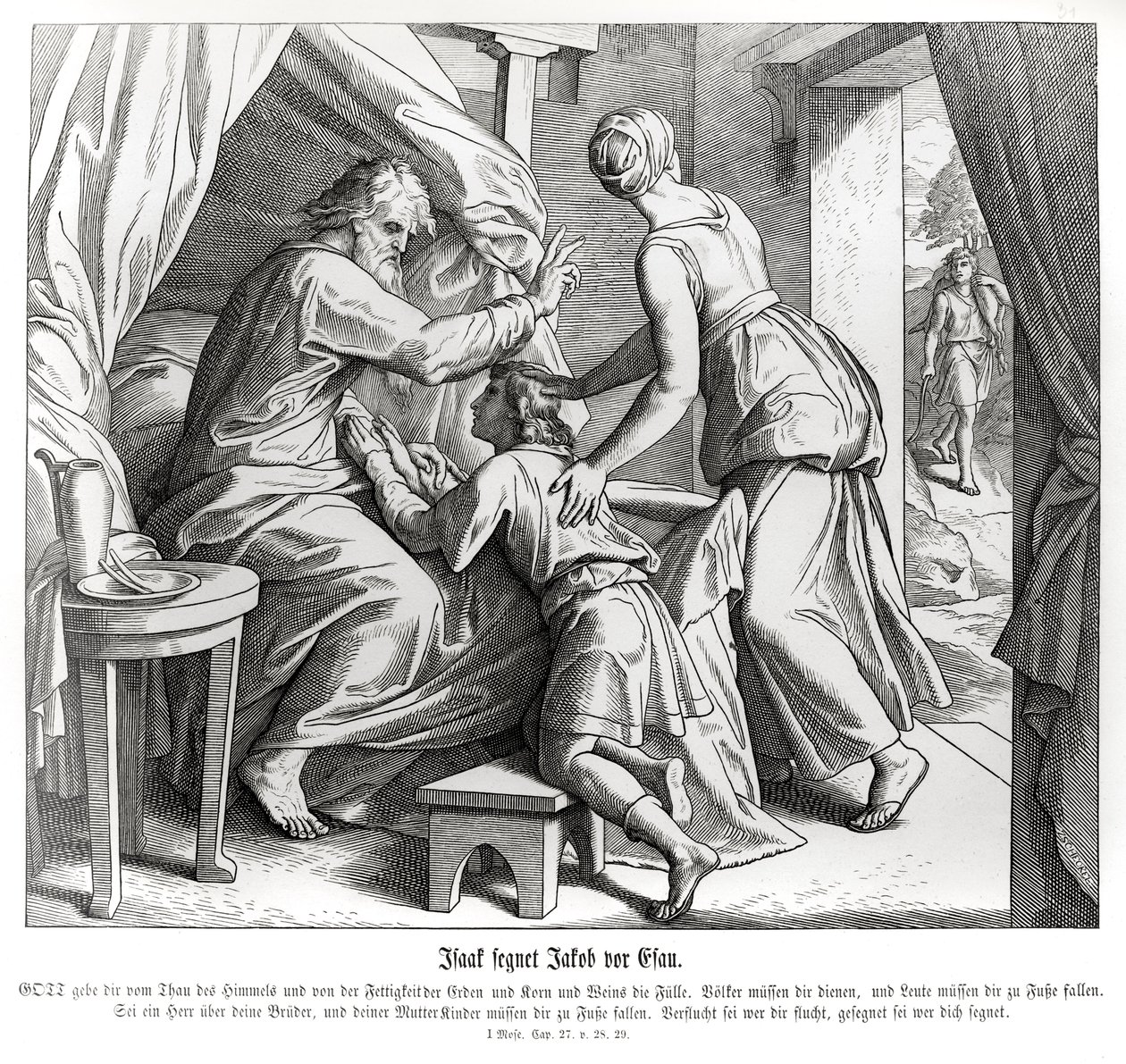 Isak velsigner Jakob i Esaus sted, 1. Mosebok av Julius Schnorr von Carolsfeld