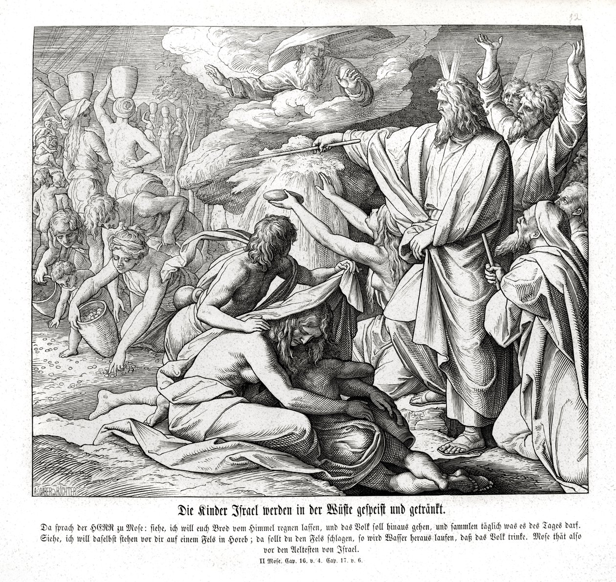 Israelittene får mat i ørkenen, Exodus av Julius Schnorr von Carolsfeld