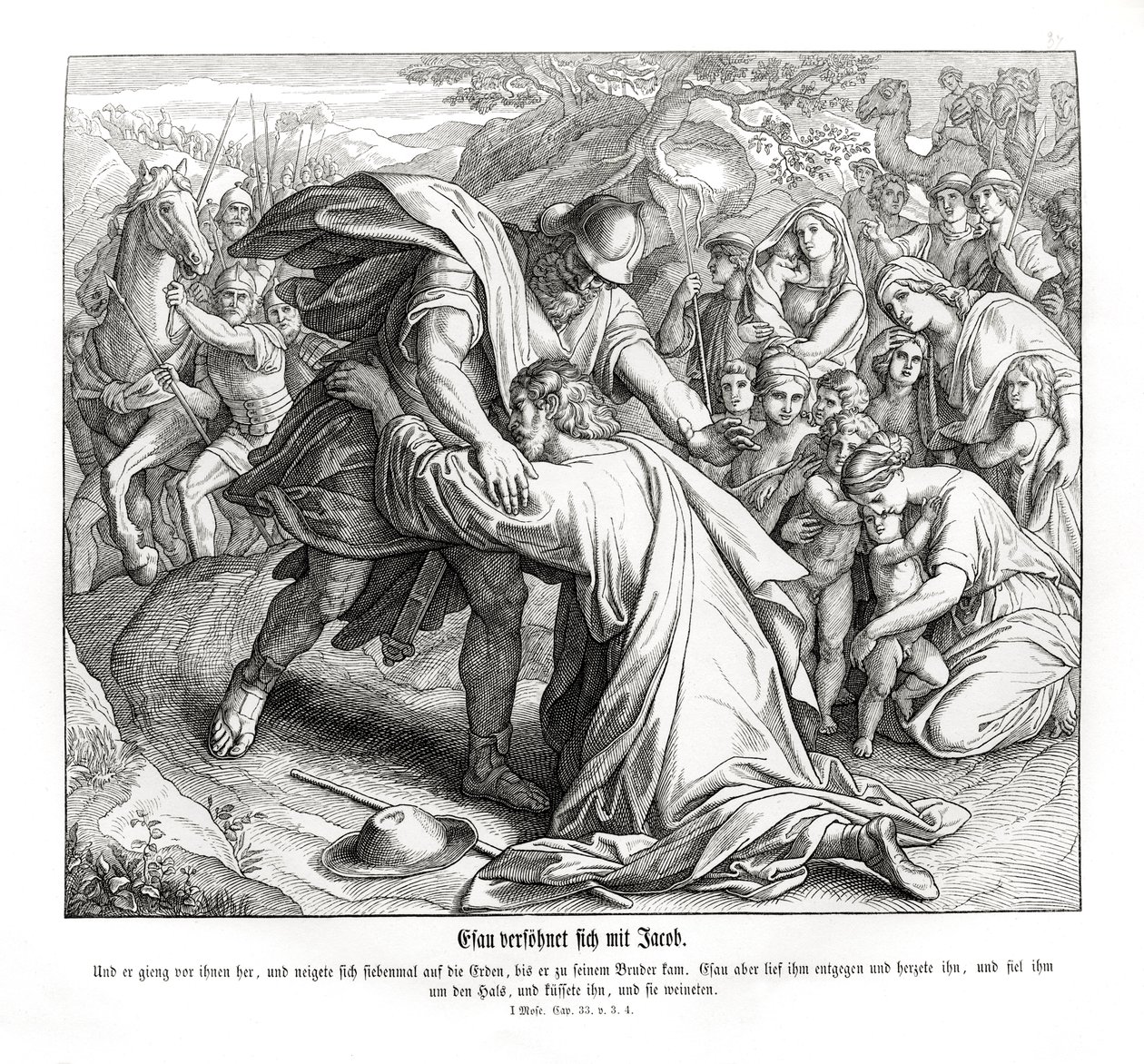 Jakob og Esau er forsonet, 1. Mosebok av Julius Schnorr von Carolsfeld