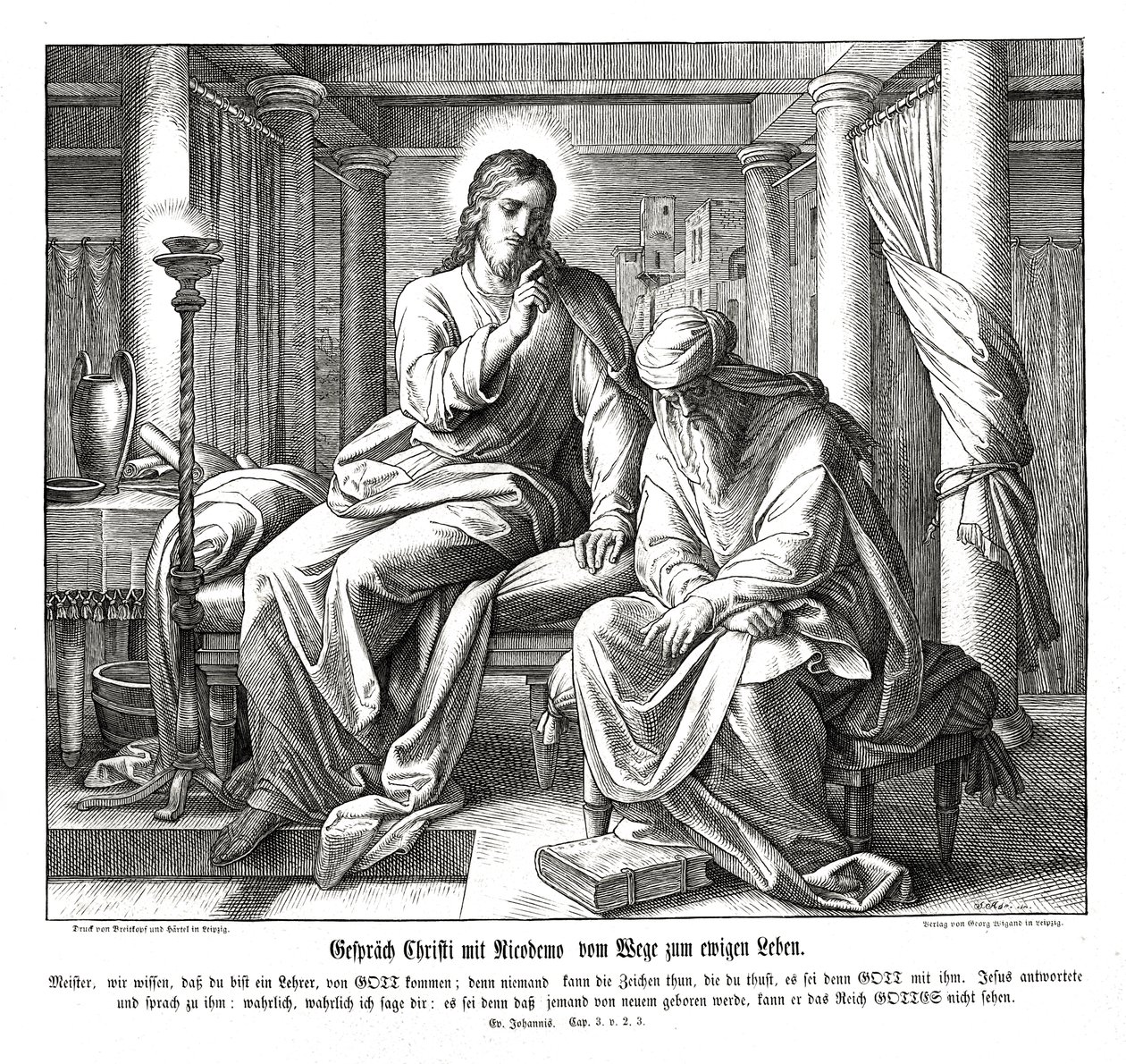 Jesus og Nikodemus, Johannesevangeliet av Julius Schnorr von Carolsfeld