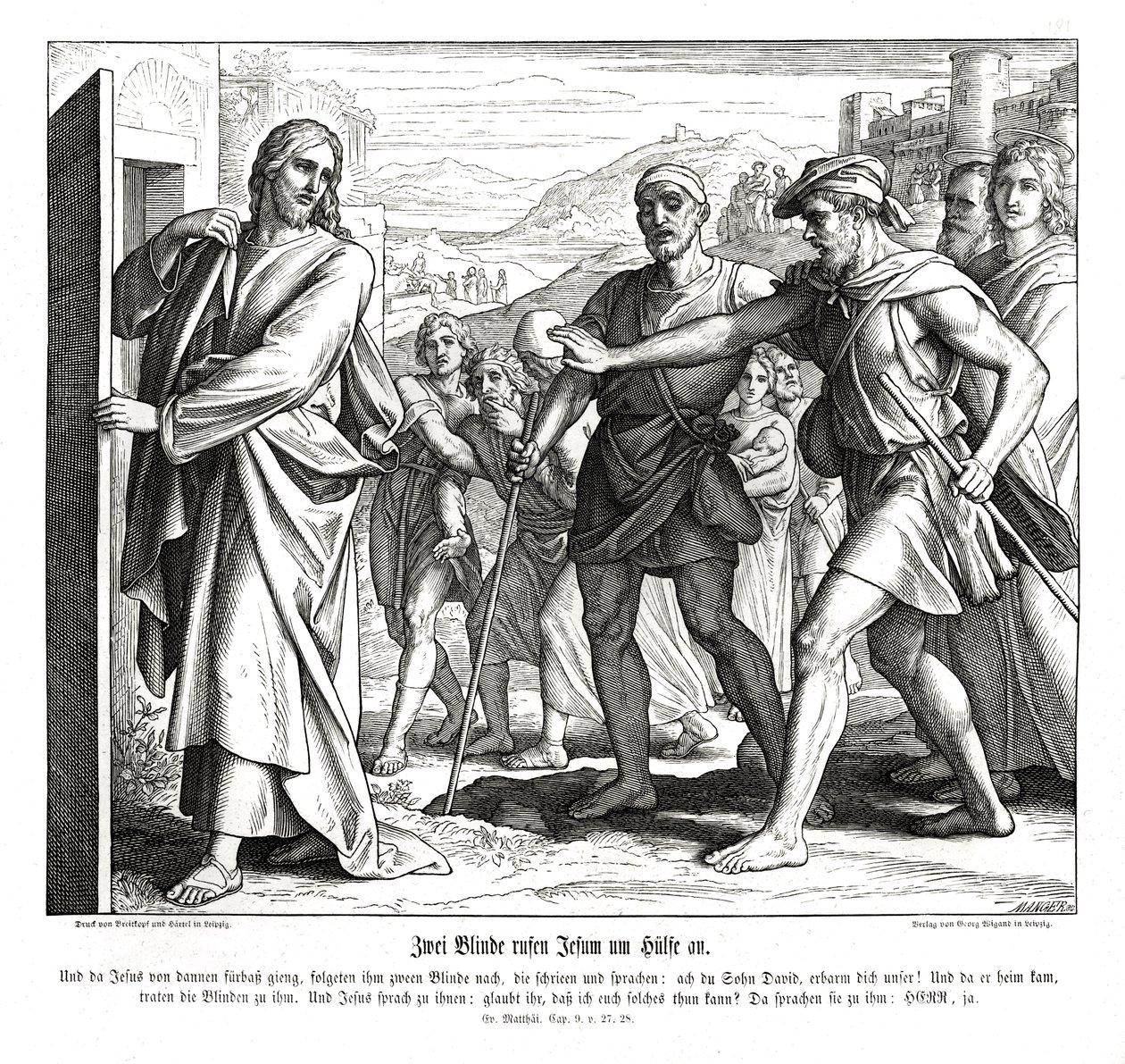 Jesus og de blinde, Matteusevangeliet av Julius Schnorr von Carolsfeld