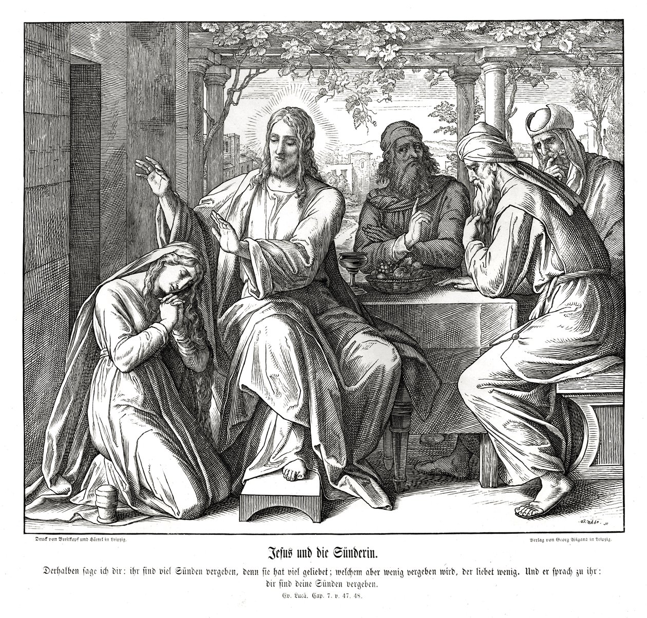 Jesus og den syndige kvinnen, Lukasevangeliet av Julius Schnorr von Carolsfeld