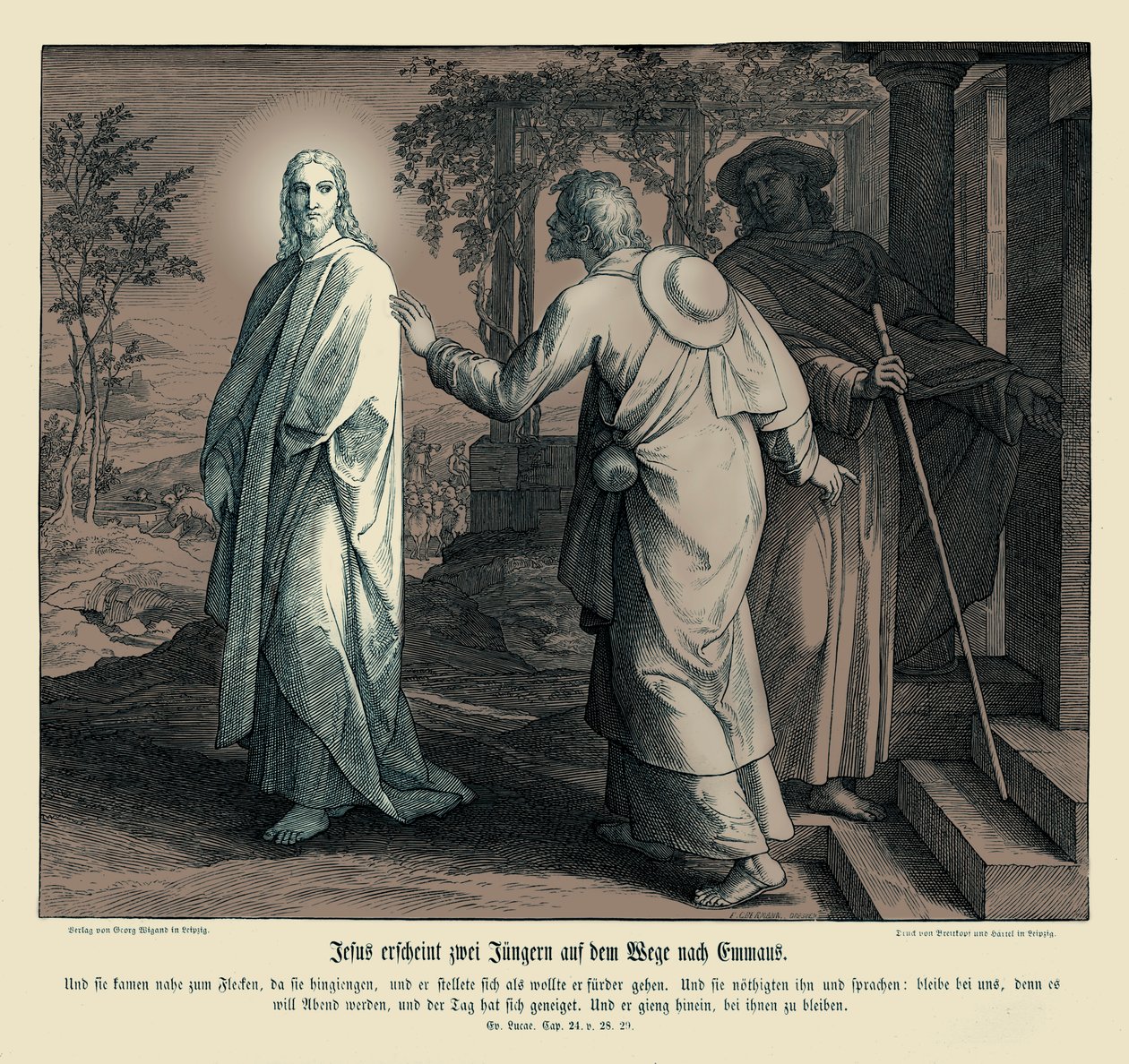 Jesus viser seg for to disipler, Lukasevangeliet av Julius Schnorr von Carolsfeld