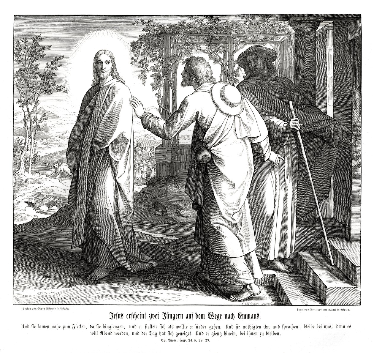 Jesus appears to two disciples, Gospel of Luke av Julius Schnorr von Carolsfeld