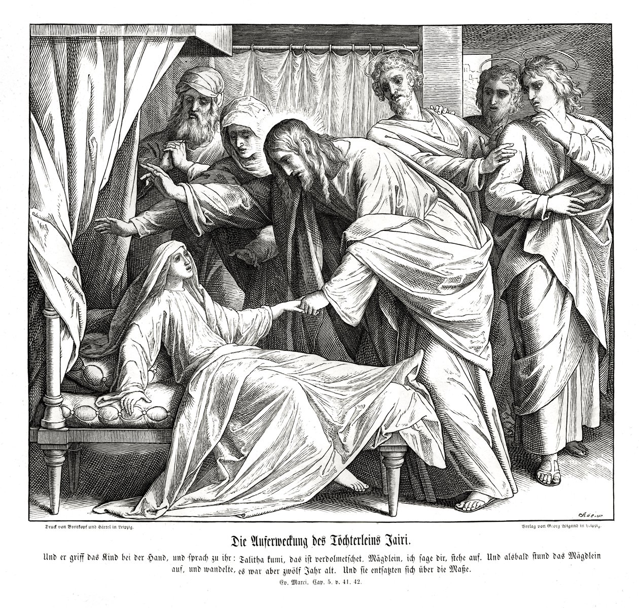 Jesus vekker den lille jenta, Markusevangeliet av Julius Schnorr von Carolsfeld