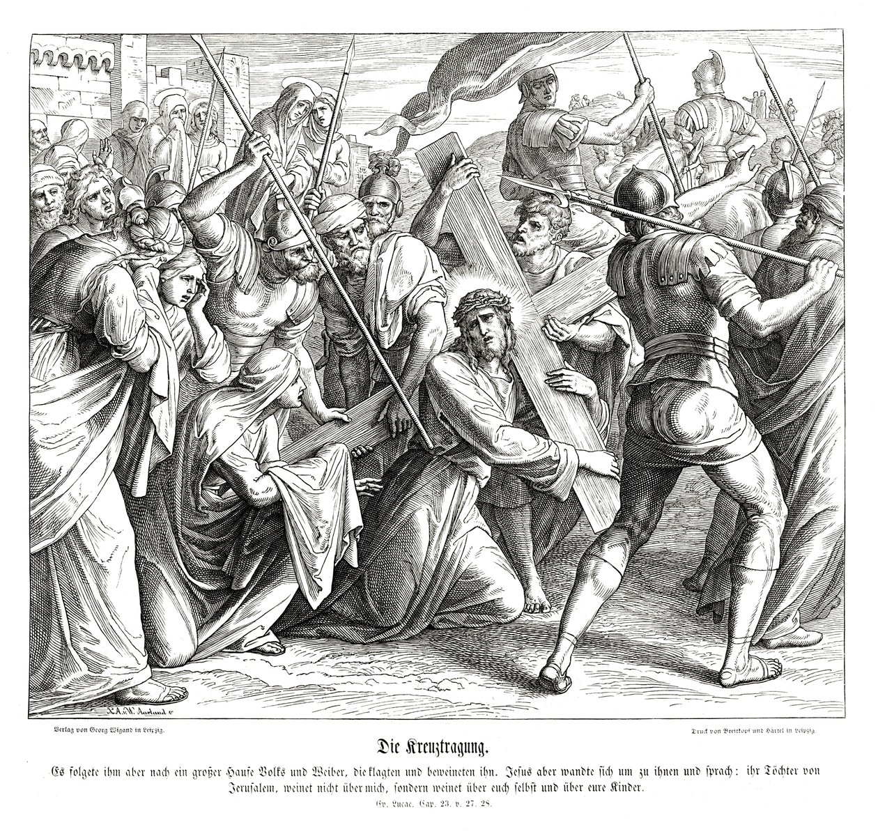 Jesus bærer korset, Lukasevangeliet av Julius Schnorr von Carolsfeld