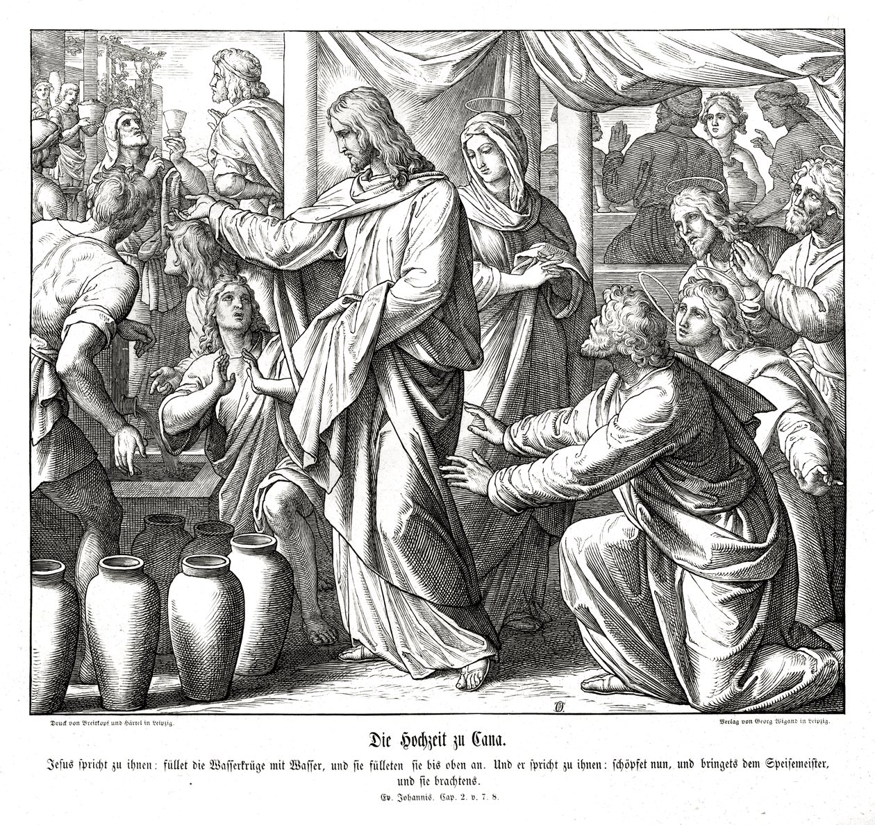 Jesus forvandler vann til vin, Johannesevangeliet av Julius Schnorr von Carolsfeld
