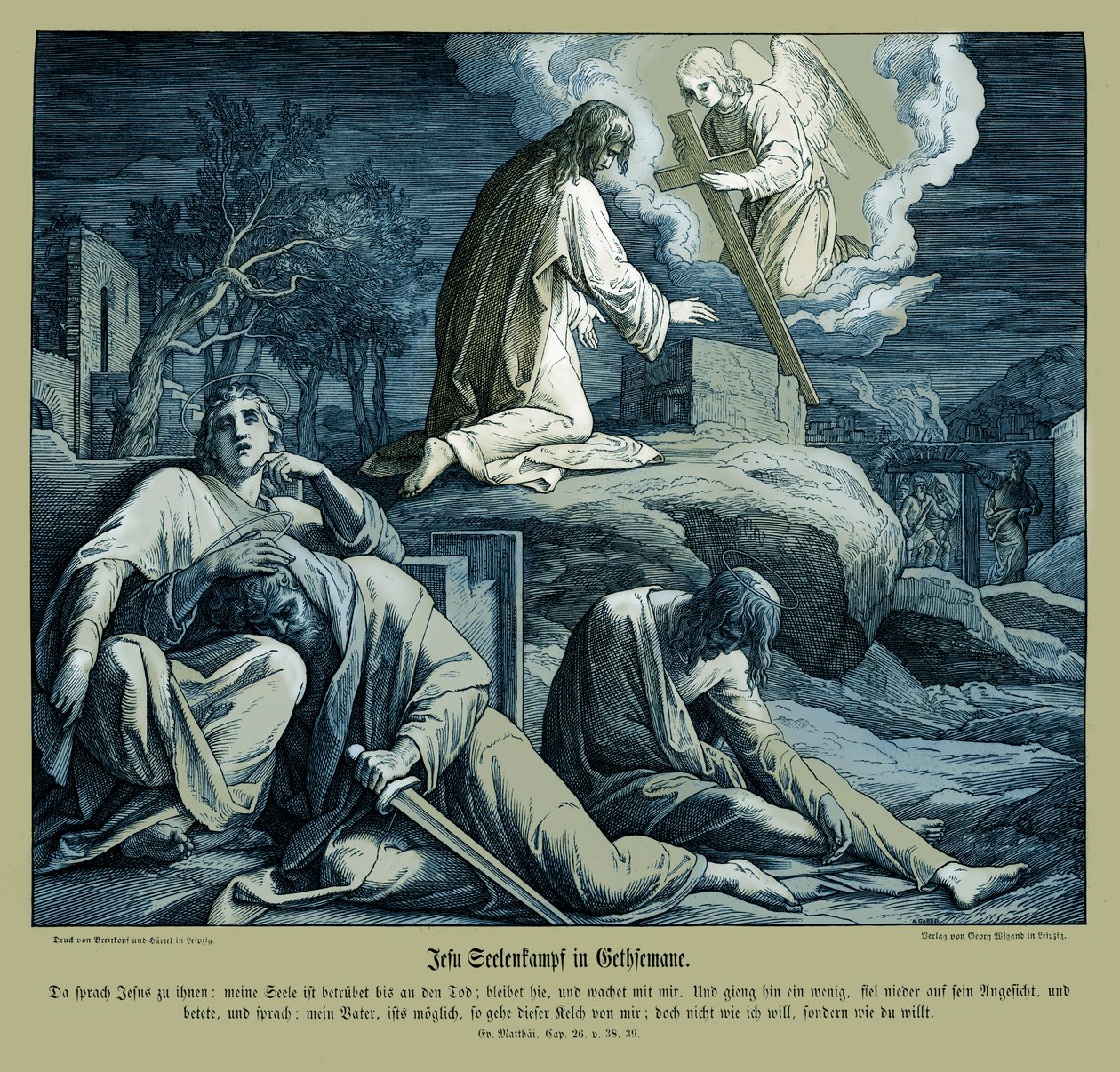 Jesus in the Garden of Gethsemane, Gospel of Matthew av Julius Schnorr von Carolsfeld