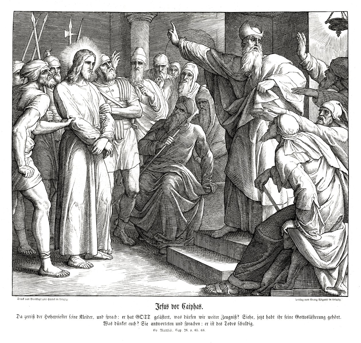 Jesu rettssak foran Kaifas, Matteusevangeliet av Julius Schnorr von Carolsfeld