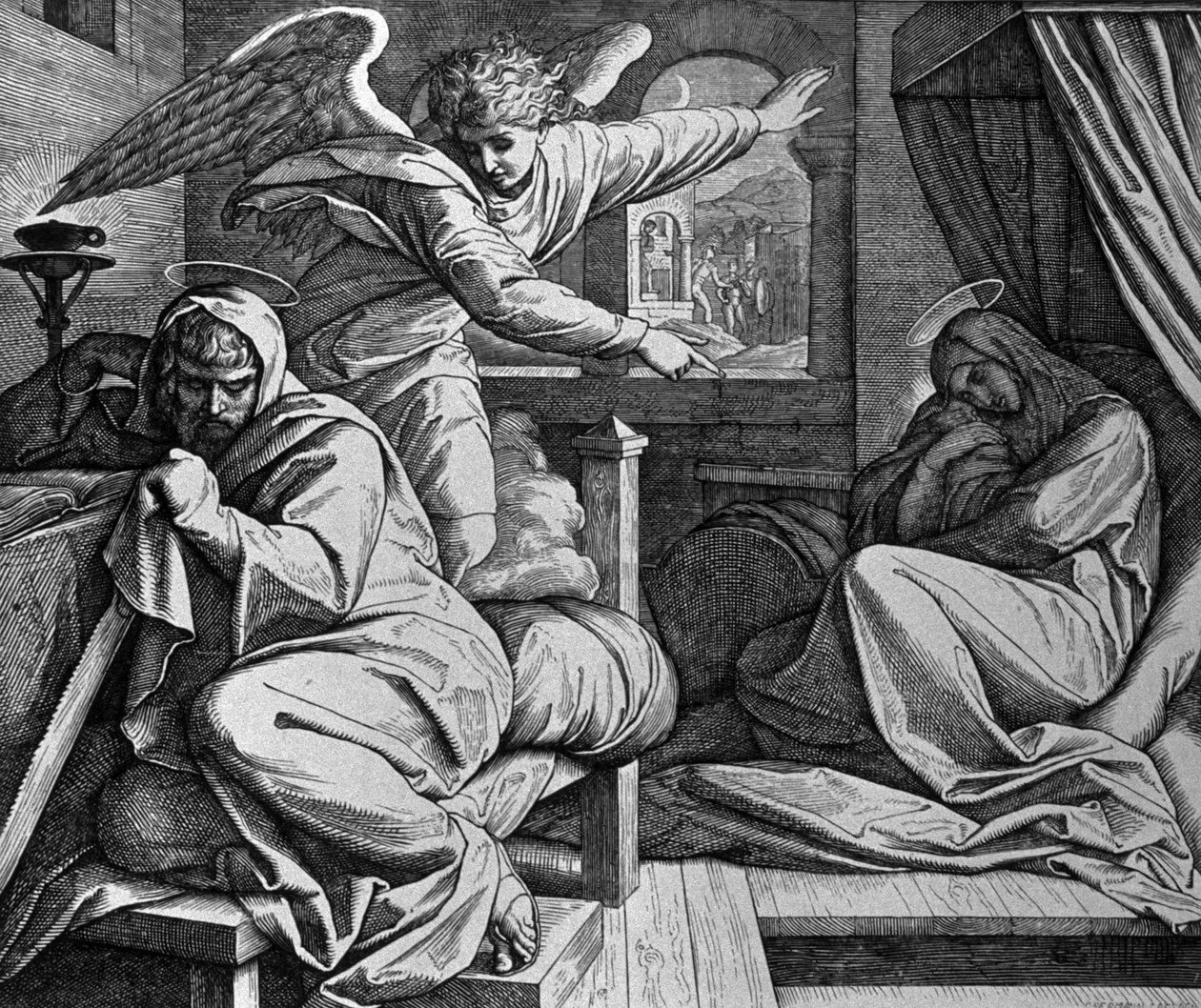 Josef blir advart om å flykte til Egypt av Julius Schnorr von Carolsfeld