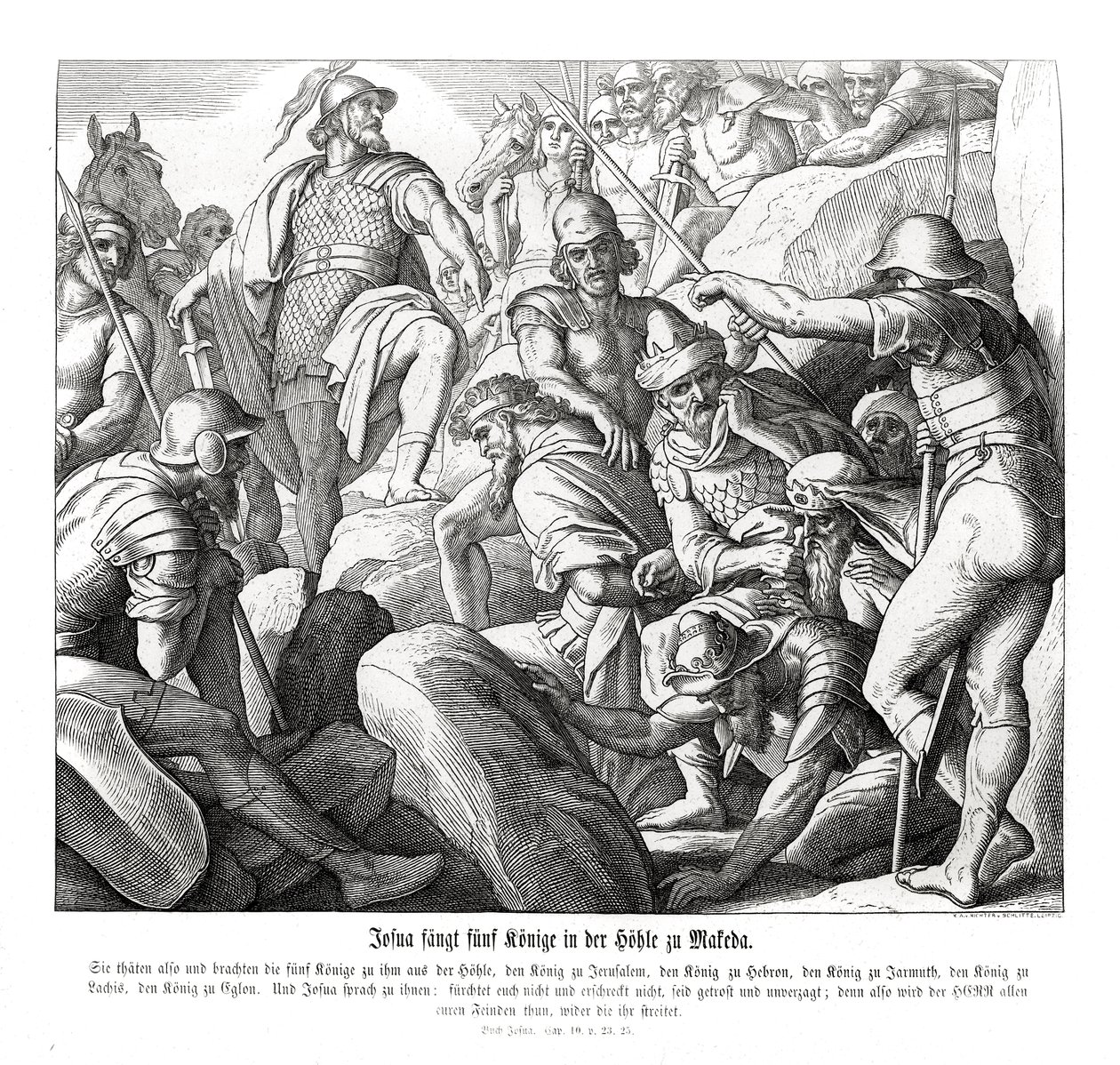 Joshua fanger fem konger ved Makkeda, Joshua av Julius Schnorr von Carolsfeld