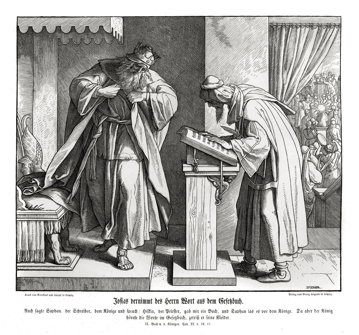 Josiah hears the word of the law, 2 Kings av Julius Schnorr von Carolsfeld