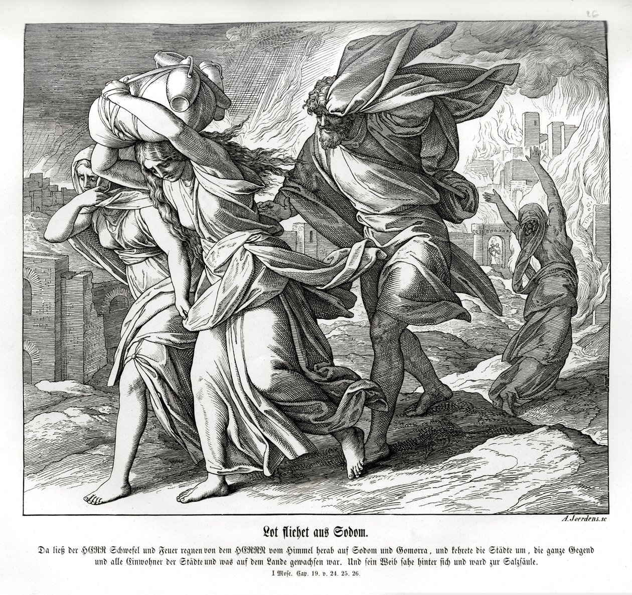 Lot og hans familie flykter fra Sodoma, 1. Mosebok av Julius Schnorr von Carolsfeld