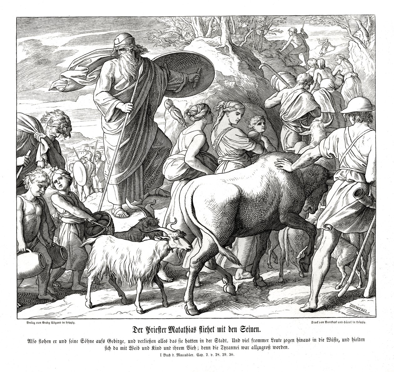 Mattatias og sønnene hans flykter fra byen av Julius Schnorr von Carolsfeld