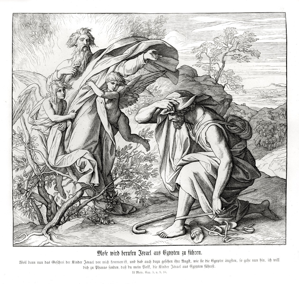 Moses og den brennende busken, Exodus av Julius Schnorr von Carolsfeld