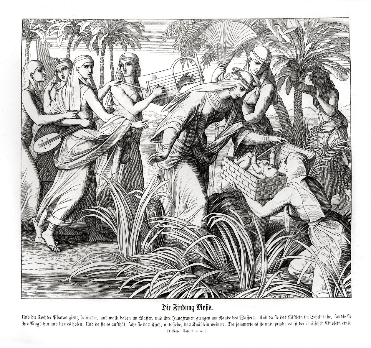 Moses blir oppdaget i sivet, Exodus av Julius Schnorr von Carolsfeld