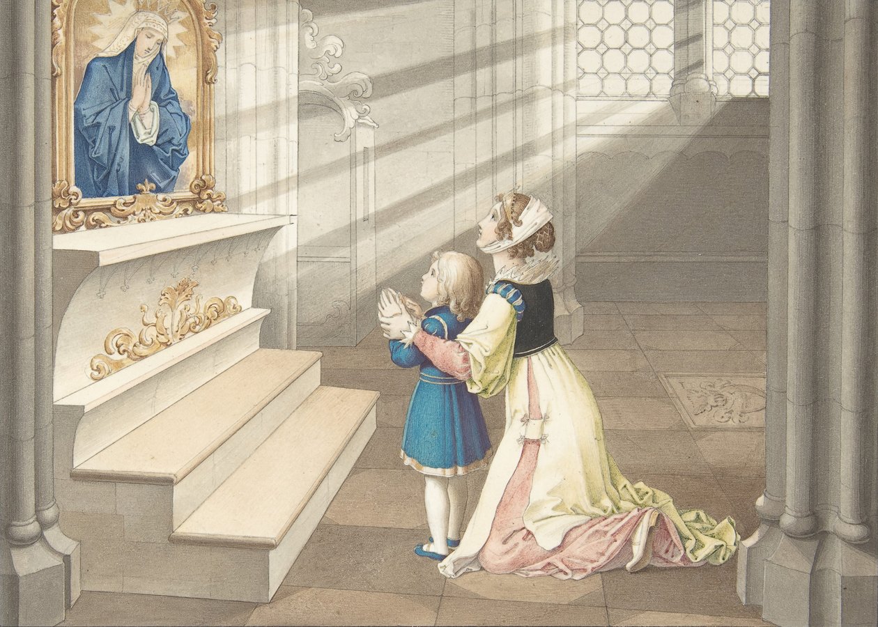 Mor og datter i bønn, ca. 1811-17. av Julius Schnorr von Carolsfeld