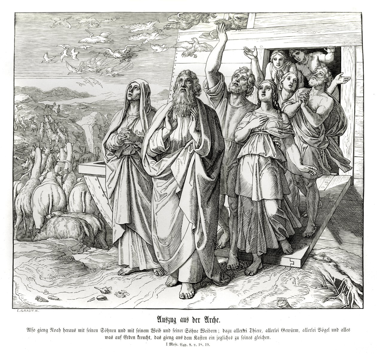 Noah og familien hans etter flommen, 1. Mosebok av Julius Schnorr von Carolsfeld
