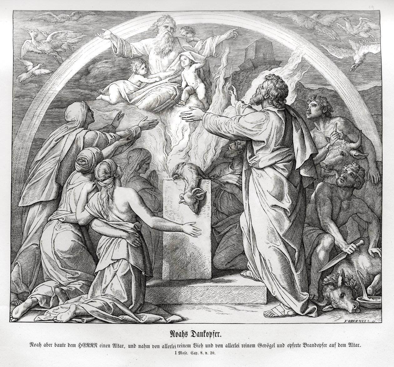 Noahs takkeoffer etter flommen, 1. Mosebok av Julius Schnorr von Carolsfeld