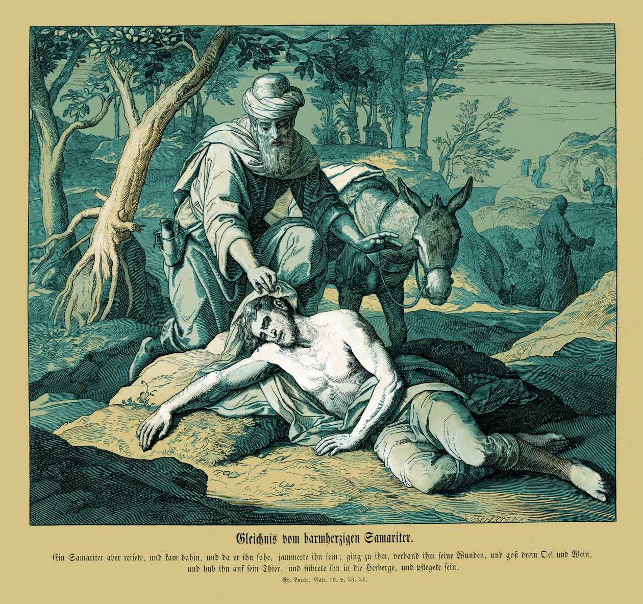 Lignelse om den barmhjertige samaritan, Lukasevangeliet av Julius Schnorr von Carolsfeld
