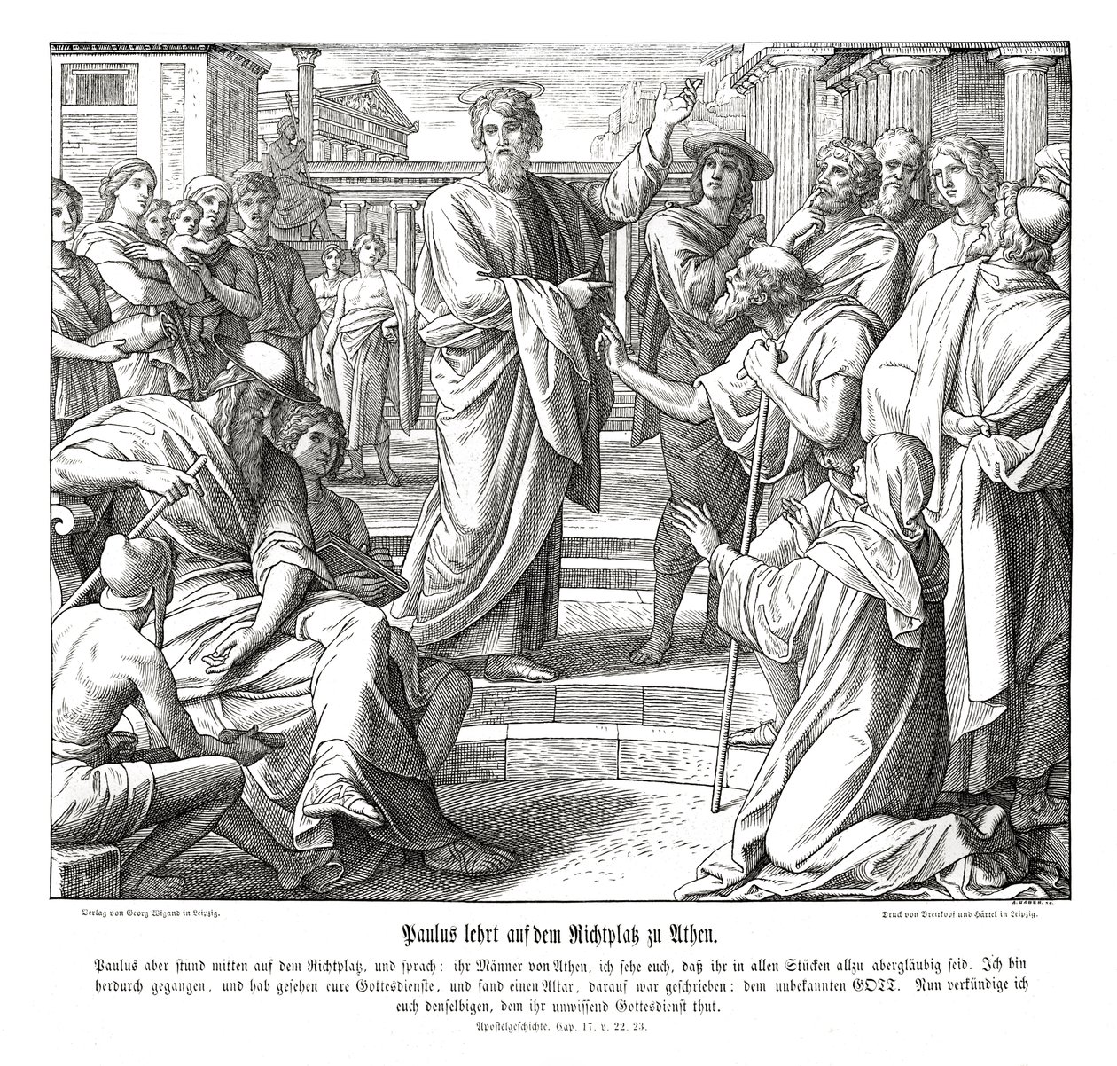 Paulus forkynner i Athen, Apostlenes gjerninger av Julius Schnorr von Carolsfeld