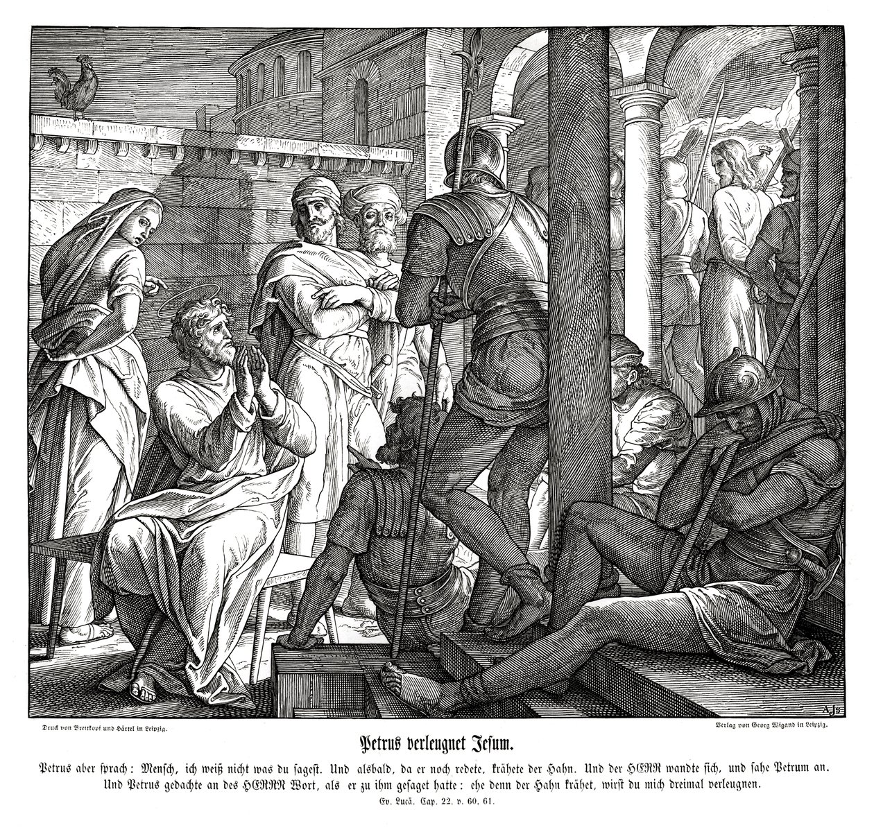Peter fornekter Jesus, Lukasevangeliet av Julius Schnorr von Carolsfeld
