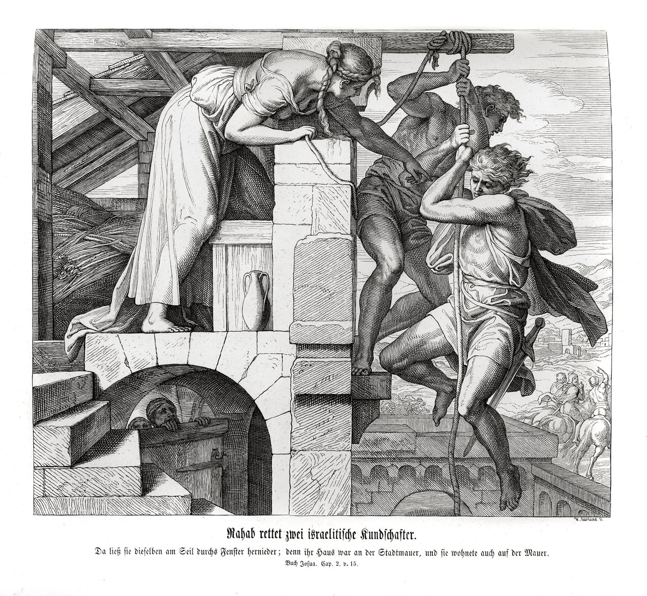 Rahab redder to israelittiske menn, Joshua av Julius Schnorr von Carolsfeld