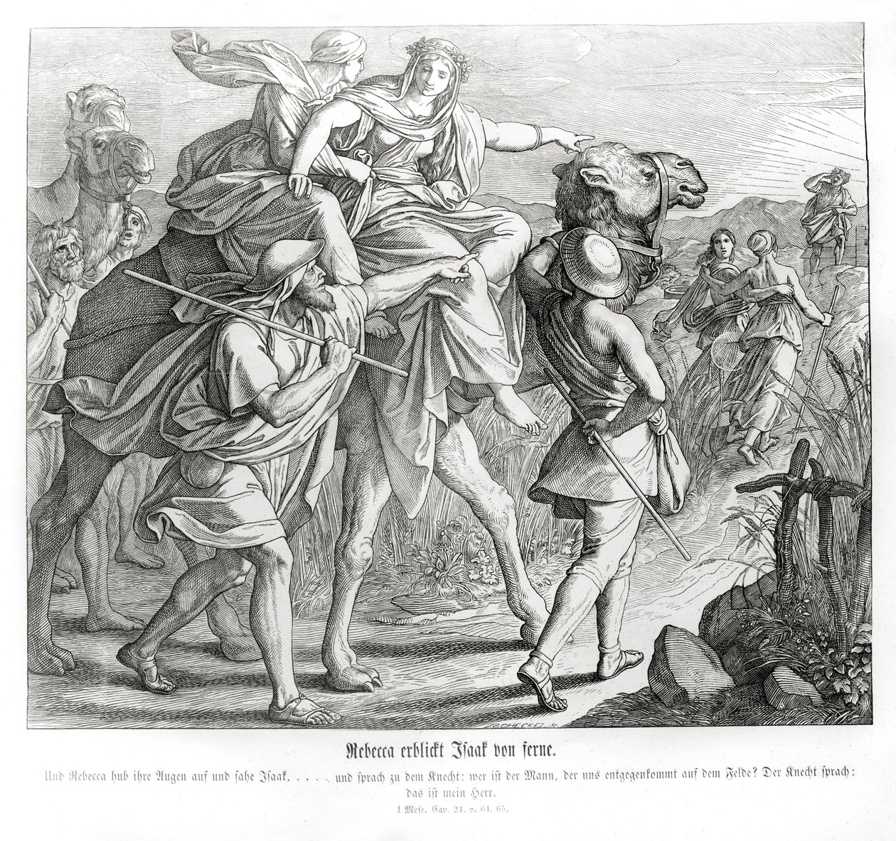 Rebecca sees Isaac from afar, Genesis av Julius Schnorr von Carolsfeld