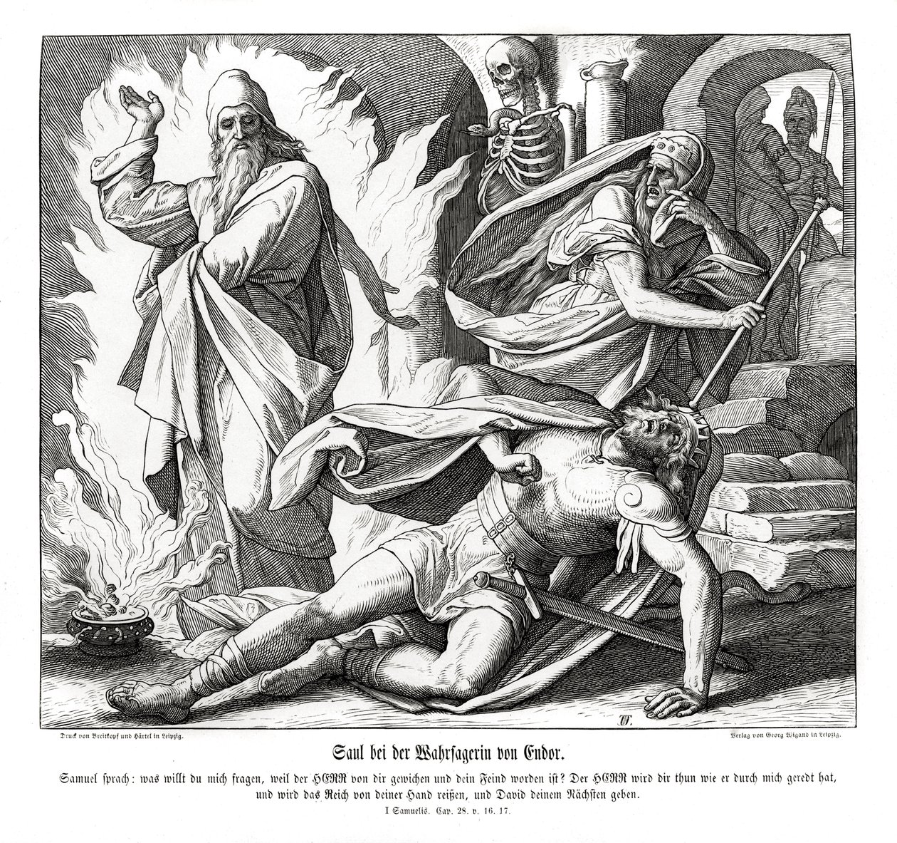 Saul with the witch of Endor av Julius Schnorr von Carolsfeld