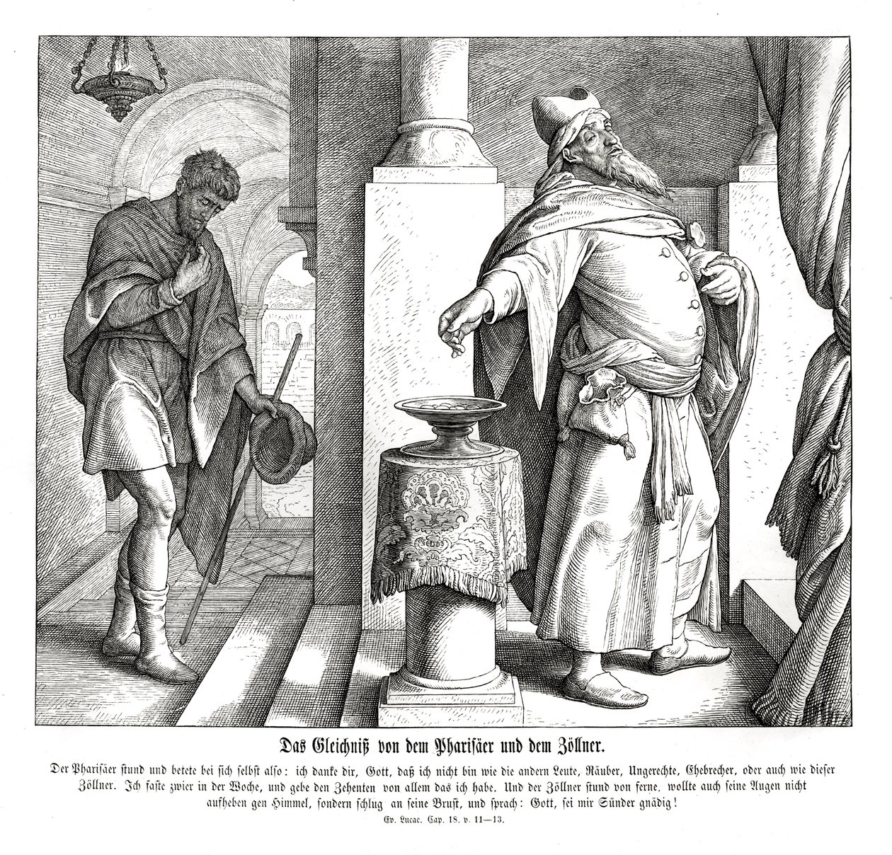 Fariseeren og tolleren, Lukasevangeliet av Julius Schnorr von Carolsfeld