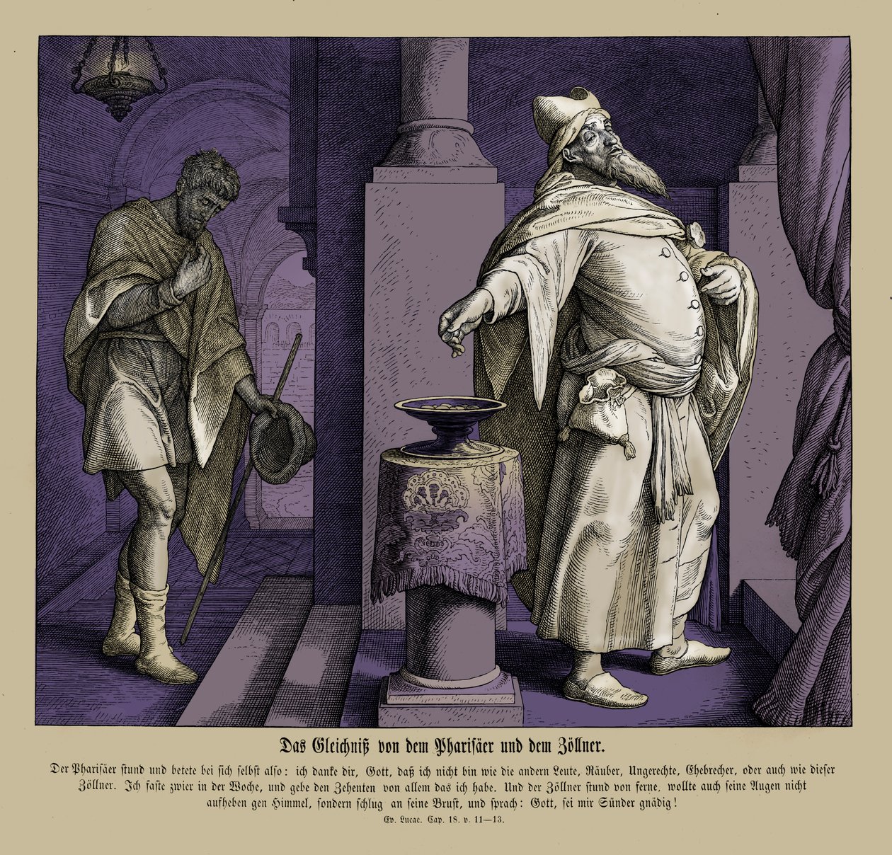 The Pharisee and the publican, Gospel of Luke av Julius Schnorr von Carolsfeld