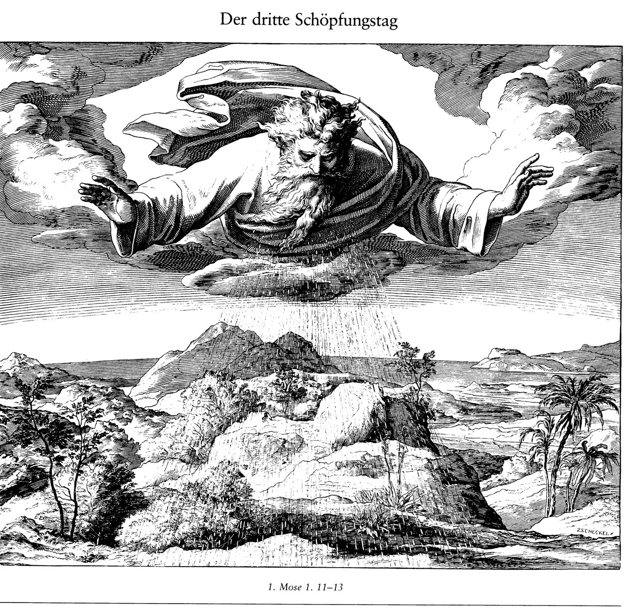 Den tredje skapelsesdagen fra Die Bibel i Bildern, 1852-1860 av Julius Schnorr von Carolsfeld
